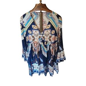 Umgee Boho Gypsy Peasant Babydoll Style Ruffled Sleeve Dress Size Large